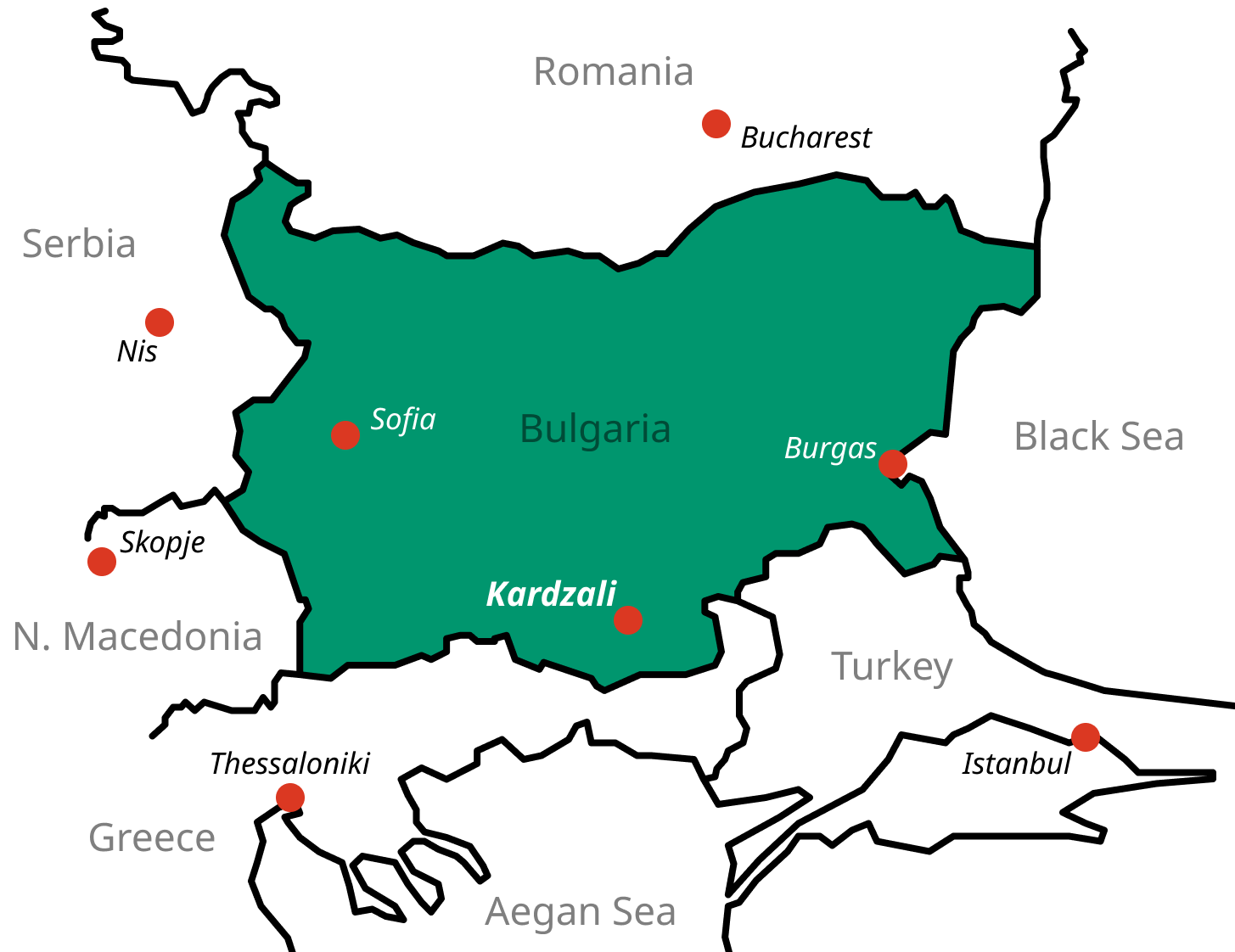 Map of Bulgaria showing the proximity of our industrial plant to key shipping hubs such as Istanbul. We are located in Bulgaria. 